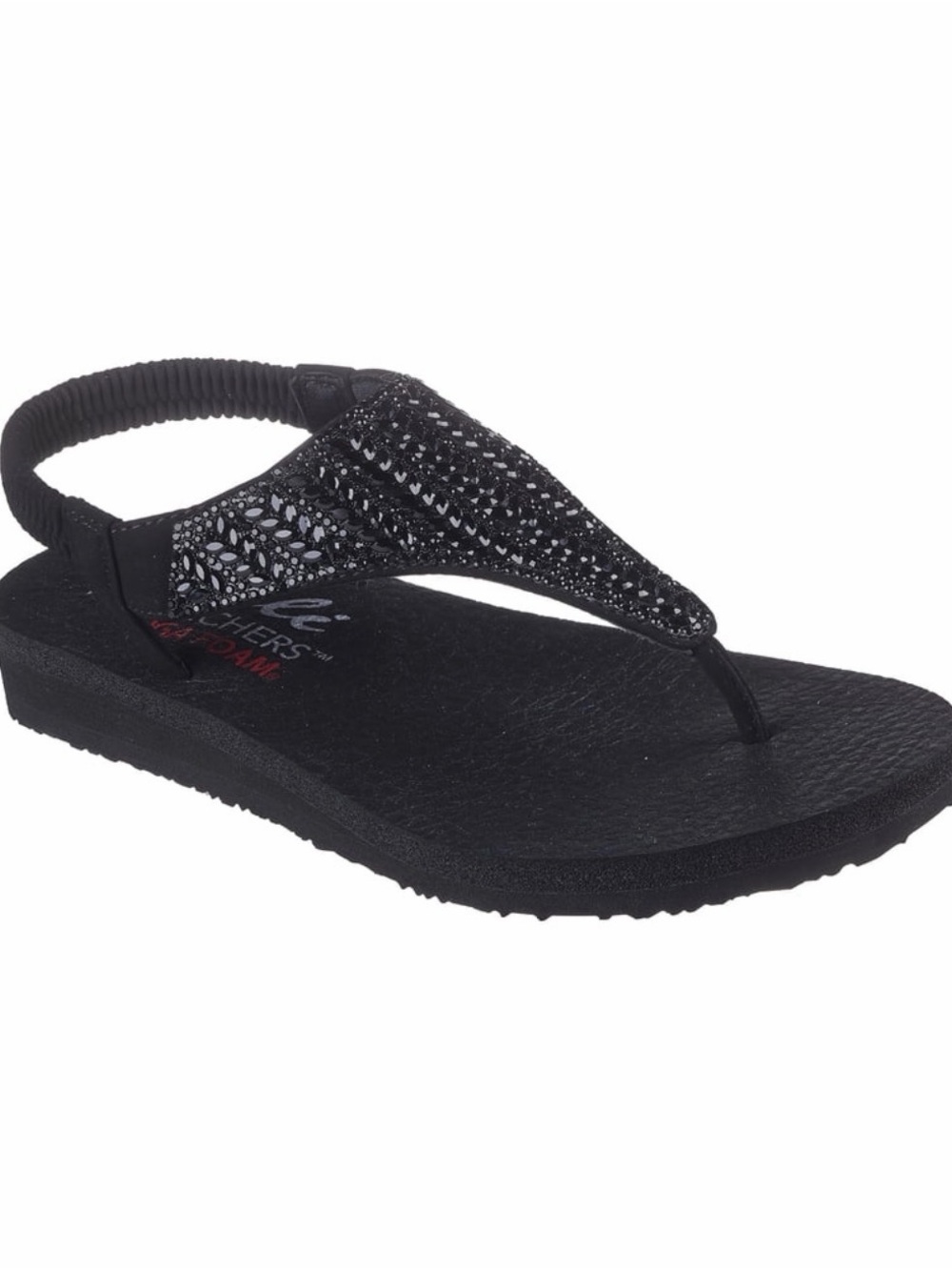 Skechers Black Sparkle Backstrap Thong Sandal